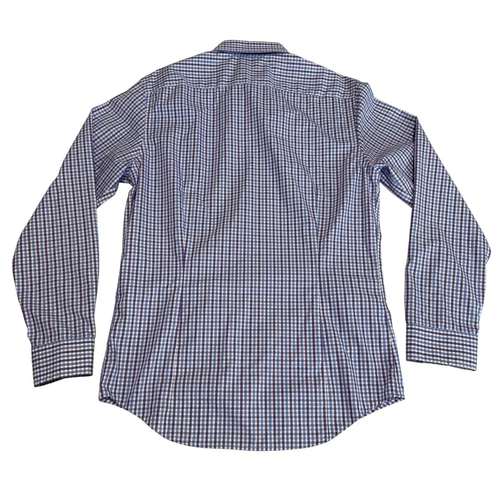 Banana Republic Mens Tailored Slim Fit NonIron Gingham Dress Shirt Blue Purple M